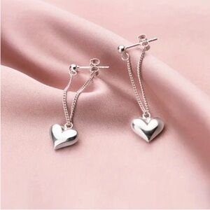 Silver Heart Drop Earrings - Elegant Women Jewelry